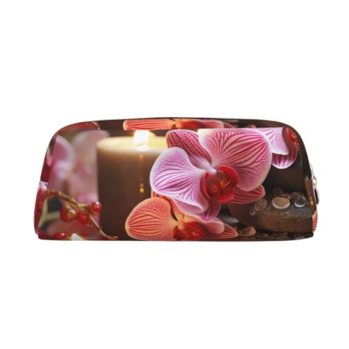 NTVOWPZO Federmäppchen, großes Federmäppchen, Orchideenstein, rote Kerzen, Federmäppchen für Büro, kleine Reißverschlusstasche für Bleistifte NTVOWPZO Federmäppchen, großes Federmäppchen, Orchideenstein, rote Kerzen, Federmäppchen für Büro, kleine Reißverschlusstasche für Bleistifte von NTVOWPZO