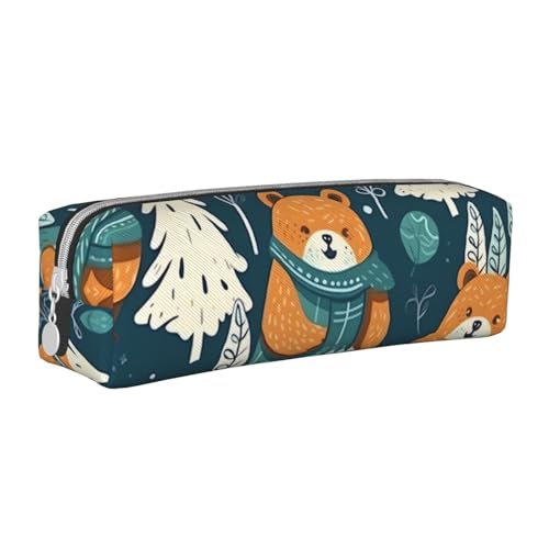NTVOWPZO Federmäppchen, großes Federmäppchen, brauner Cartoon-Bär, Federmäppchen für Büro, kleine Reißverschlusstasche für Bleistifte, Bär und Schal, Einheitsgröße, Federmäppchen von NTVOWPZO
