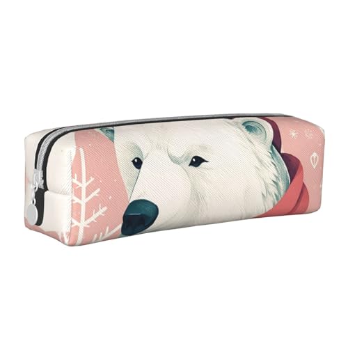 NTVOWPZO Federmäppchen, großes Federmäppchen, violette Blumen und Blätter, Federmäppchen für Büro, kleine Reißverschlusstasche für Bleistifte, Eisbär mit Mütze, Einheitsgröße, Federmäppchen von NTVOWPZO