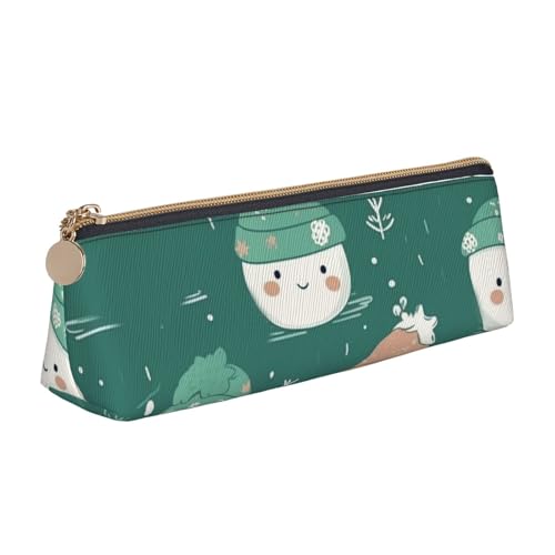 NTVOWPZO Federmäppchen aus Leder, großes Fassungsvermögen, Schneemann mit Hut, Federmäppchen mit Reißverschluss, Stifthalter für Damen, Schneemann mit Mütze, Einheitsgröße, Federmäppchen von NTVOWPZO