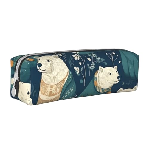NTVOWPZO Federmäppchen mit großem Fassungsvermögen, schönes weißes Bären-Federmäppchen für Büro, kleine Reißverschlusstasche für Bleistifte von NTVOWPZO