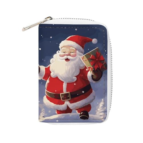 NTVOWPZO Kreditkartenetui für Herren, weicher Visitenkartenhalter, Frohe Weihnachten, Weihnachtsmann-Kartenetui mit Reißverschluss, Stil, 16 x 11,5 cm, Stil, 16 x 11,5 cm, Stil:, 16x11.5cm von NTVOWPZO