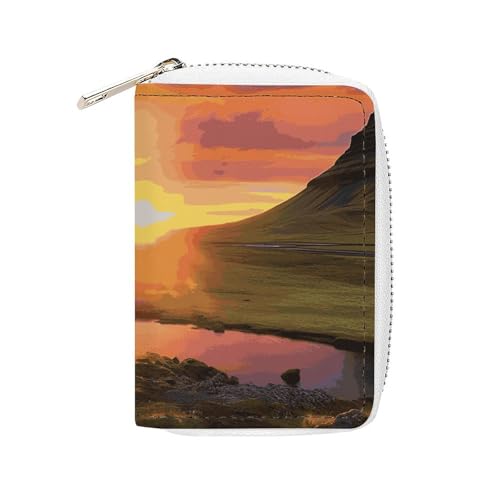 NTVOWPZO Kreditkartenetui für Herren, weiches Visitenkartenetui, Island-Sonnenuntergang, Kartenetui mit Reißverschluss, Stil, 16 x 11,5 cm, Stil, 16 x 11,5 cm, Stil:, 16x11.5cm von NTVOWPZO