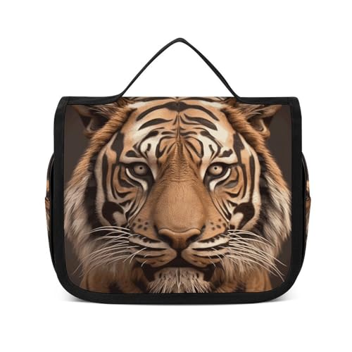 NTVOWPZO Kulturbeutel für Damen, Reise-Kulturbeutel, 3D-Tigerkopf, Kosmetik-Organizer, Make-up-Tasche, Stil, 22,5 x 18,5 cm, Stil, 22,5 x 18,5 cm, Stil:, 22.5x18.5cm von NTVOWPZO