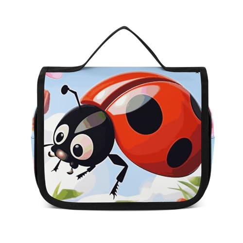NTVOWPZO Kulturbeutel für Damen, Reise-Kulturbeutel, Cartoon-Marienkäfer-Blume, Kosmetik-Organizer, Make-up-Tasche, Stil, 22,5 x 18,5 cm, Stil, 22,5 x 18,5 cm, Stil:, 22.5x18.5cm von NTVOWPZO