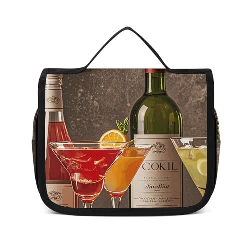 NTVOWPZO Kulturbeutel für Damen, Reise-Kulturbeutel, Cocktail-Gläser, Kosmetik-Organizer, Tasche, hängend, Make-up-Tasche, Stil, 22,5 x 18,5 cm, Stil, 22,5 x 18,5 cm, Stil:, 22.5x18.5cm von NTVOWPZO
