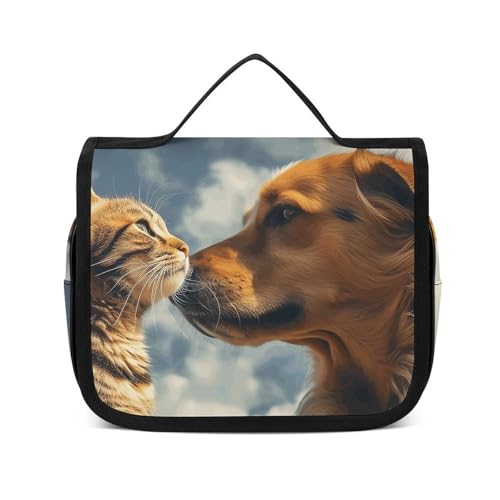 NTVOWPZO Kulturbeutel für Damen, Reise-Kulturbeutel, Hund und Katze, von Angesicht zu Angesicht, Kosmetik-Organizer, hängende Make-up-Tasche, Stil, 22,5 x 18,5 cm, Stil, 22,5 x 18,5 cm, Stil:, von NTVOWPZO