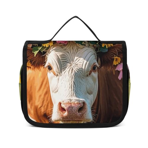 NTVOWPZO Kulturbeutel für Damen, Reise-Kulturbeutel, Kühe mit Kränzen, Kosmetik-Organizer, hängende Make-up-Tasche, Stil, 22,5 x 18,5 cm, Stil, 22,5 x 18,5 cm, Stil:, 22.5x18.5cm von NTVOWPZO