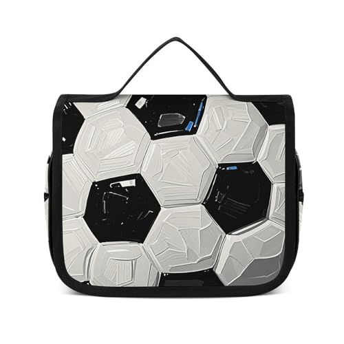 NTVOWPZO Kulturbeutel für Damen, Reise-Kulturbeutel, Motiv: Fußball, Kosmetik-Organizer, Make-up-Tasche, 22,5 x 18,5 cm, Stil, 22,5 x 18,5 cm, Schwarz und Weiß, Stil:, 22.5x18.5cm von NTVOWPZO