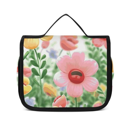 NTVOWPZO Kulturbeutel für Damen, Reise-Kulturbeutel, Motiv: Happy Flower, Kosmetik-Organizer, Make-up-Tasche, Stil, 22,5 x 18,5 cm, Stil, 22,5 x 18,5 cm, Stil:, 22.5x18.5cm von NTVOWPZO