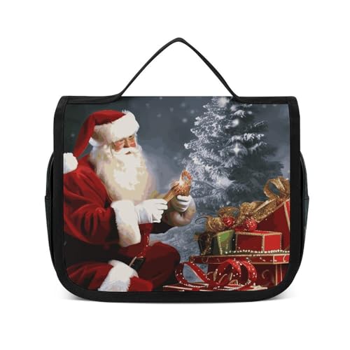 NTVOWPZO Kulturbeutel für Damen, Reise-Kulturbeutel, Motiv: Merry Christmas, Weihnachtsmann, Kosmetik-Organizer, Make-up-Tasche, Stil, 22,5 x 18,5 cm, Stil, 22,5 x 18,5 cm, Stil:, 22.5x18.5cm von NTVOWPZO