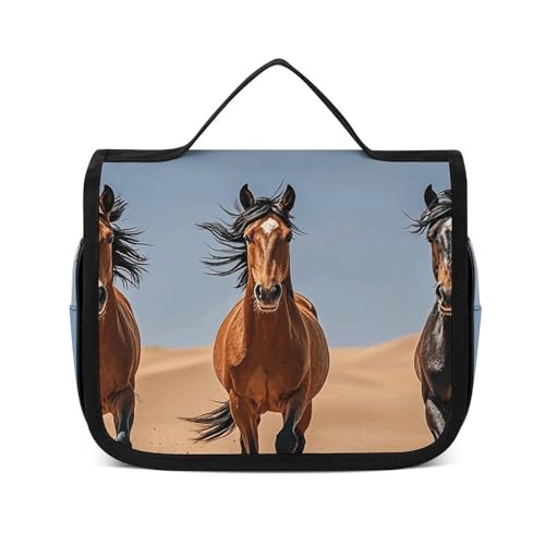 NTVOWPZO Kulturbeutel für Damen, Reise-Kulturbeutel, Pferde, Laufen in der Wüste, Kosmetik-Organizer, Make-up-Tasche, Stil, 22,5 x 18,5 cm, Stil, 22,5 x 18,5 cm, Stil:, 22.5x18.5cm von NTVOWPZO