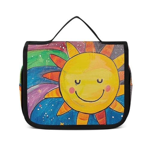 NTVOWPZO Kulturbeutel für Damen, Reise-Kulturbeutel, Regenbogen- und Sonnen-Kosmetik-Organizer, Make-up-Tasche, Stil, 22,5 x 18,5 cm, Stil, 22,5 x 18,5 cm, Stil:, 22.5x18.5cm von NTVOWPZO