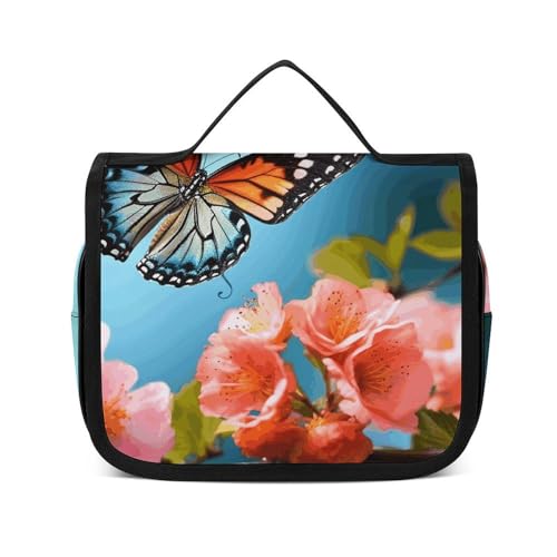 NTVOWPZO Kulturbeutel für Damen, Reise-Kulturbeutel, Schmetterling mit Blumen, Kosmetik-Organizer, Make-up-Tasche, Stil, 22,5 x 18,5 cm, Stil, 22,5 x 18,5 cm, Stil:, 22.5x18.5cm von NTVOWPZO