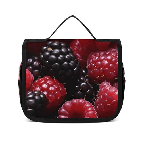 NTVOWPZO Kulturbeutel für Damen, Reise-Kulturbeutel, Schwarz und Rot, Früchte, Kosmetik-Organizer, Make-up-Tasche, Stil, 22,5 x 18,5 cm, Stil, 22,5 x 18,5 cm, Stil:, 22.5x18.5cm von NTVOWPZO