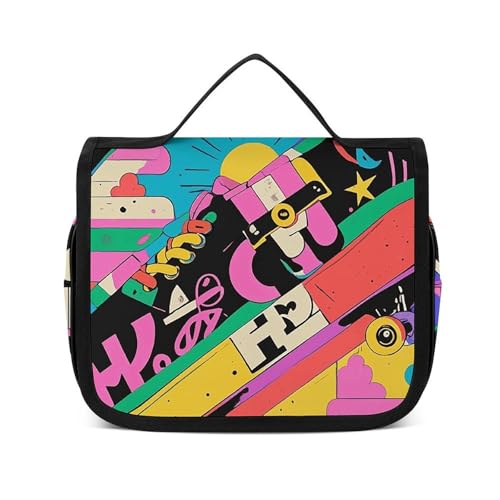 NTVOWPZO Kulturbeutel für Damen, Reise-Kulturbeutel, Skateboard-Muster, Kosmetik-Organizer, Make-up-Tasche, Stil, 22,5 x 18,5 cm, Stil, 22,5 x 18,5 cm, Stil:, 22.5x18.5cm von NTVOWPZO