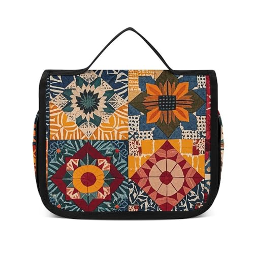 NTVOWPZO Kulturbeutel für Damen, Reise-Kulturbeutel, afrikanisches Textil, Patchwork, Kosmetik-Organizer, Make-up-Tasche, Stil, 22,5 x 18,5 cm, Stil, 22,5 x 18,5 cm, Stil:, 22.5x18.5cm von NTVOWPZO