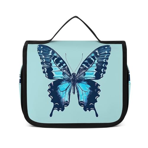 NTVOWPZO Kulturbeutel für Damen, Reise-Kulturbeutel, blaues Schmetterlingsmuster, Kosmetik-Organizer, Make-up-Tasche, Stil, 22,5 x 18,5 cm, Stil, 22,5 x 18,5 cm, Stil:, 22.5x18.5cm von NTVOWPZO