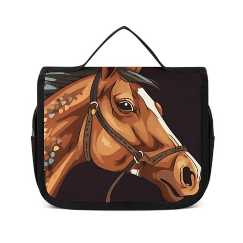 NTVOWPZO Kulturbeutel für Damen, Reise-Kulturbeutel, braunes Pferd, Kosmetik-Organizer, Make-up-Tasche, Stil, 22,5 x 18,5 cm, Stil, 22,5 x 18,5 cm, Stil:, 22.5x18.5cm von NTVOWPZO