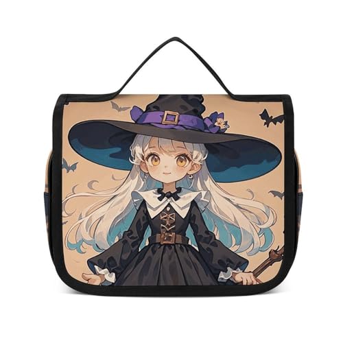 NTVOWPZO Kulturbeutel für Damen, Reise-Kulturbeutel, die Hexe und die schwarze Katze, Kosmetik-Organizer, Make-up-Tasche, Stil, 22,5 x 18,5 cm, Stil, 22,5 x 18,5 cm, Stil:, 22.5x18.5cm von NTVOWPZO