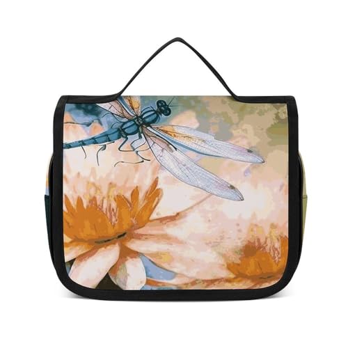 NTVOWPZO Kulturbeutel für Damen, Reise-Kulturbeutel, fliegende Libellen, Lilien, Blumen, Kosmetik-Organizer, Make-up-Tasche, Stil, 22,5 x 18,5 cm, Stil, 22,5 x 18,5 cm, Stil:, 22.5x18.5cm von NTVOWPZO