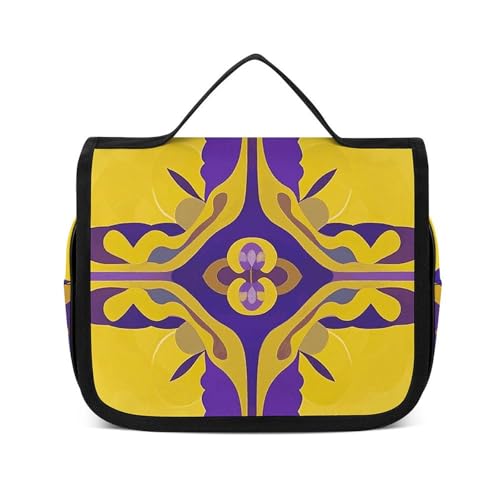 NTVOWPZO Kulturbeutel für Damen, Reise-Kulturbeutel, gelbes und violettes Muster, Kosmetik-Organizer, Make-up-Tasche, Stil, 22,5 x 18,5 cm, Stil, 22,5 x 18,5 cm, Stil:, 22.5x18.5cm von NTVOWPZO