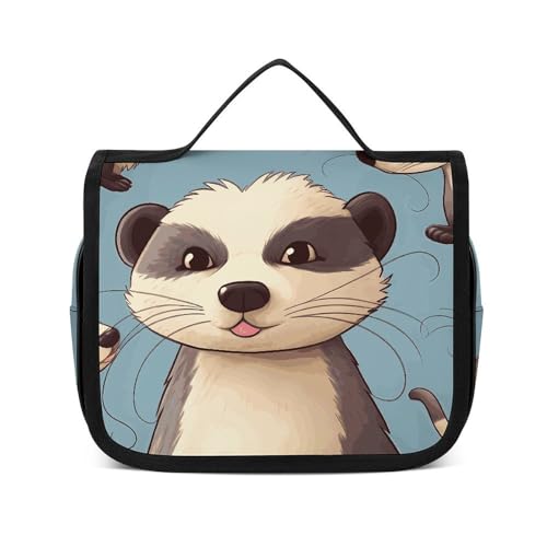 NTVOWPZO Kulturbeutel für Damen, Reise-Kulturbeutel, haariges Frettchen, Kosmetik-Organizer, zum Aufhängen, Make-up-Tasche, Stil, 22,5 x 18,5 cm, Stil, 22,5 x 18,5 cm, Stil:, 22.5x18.5cm von NTVOWPZO