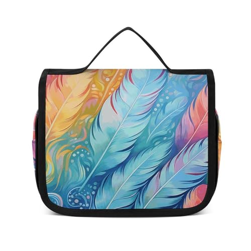 NTVOWPZO Kulturbeutel für Damen, Reise-Kulturbeutel, handgezeichnete Federn, Kosmetik-Organizer, Make-up-Tasche, Stil, 22,5 x 18,5 cm, Stil, 22,5 x 18,5 cm, Stil:, 22.5x18.5cm von NTVOWPZO