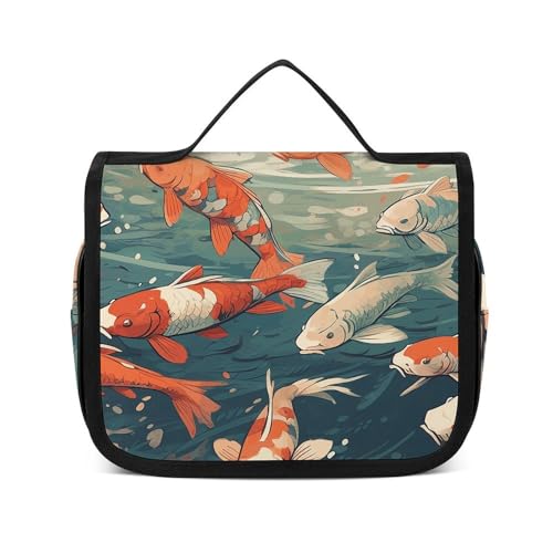NTVOWPZO Kulturbeutel für Damen, Reise-Kulturbeutel, handgezeichnetes Fischmuster, Kosmetik-Organizer, Make-up-Tasche, Stil, 22,5 x 18,5 cm, Stil, 22,5 x 18,5 cm, Stil:, 22.5x18.5cm von NTVOWPZO