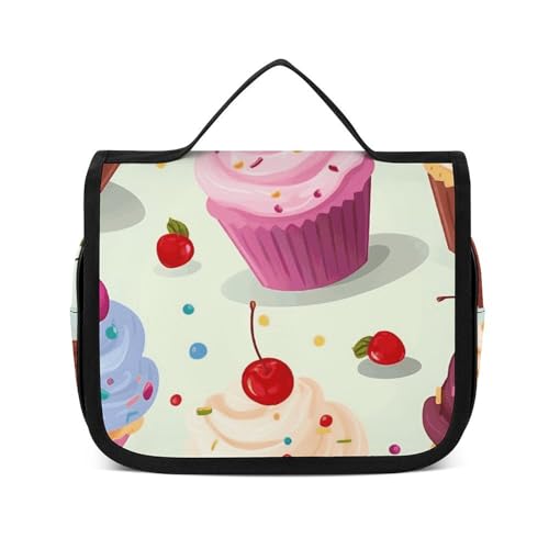 NTVOWPZO Kulturbeutel für Damen, Reise-Kulturbeutel, köstliche Cupcakes, Kosmetik-Organizer, zum Aufhängen, Make-up-Tasche, Stil, 22,5 x 18,5 cm, Stil, 22,5 x 18,5 cm, Stil:, 22.5x18.5cm von NTVOWPZO