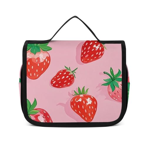 NTVOWPZO Kulturbeutel für Damen, Reise-Kulturbeutel, niedliches Erdbeer-Thema, Kosmetik-Organizer, Make-up-Tasche, Stil, 22,5 x 18,5 cm, Stil, 22,5 x 18,5 cm, Stil:, 22.5x18.5cm von NTVOWPZO
