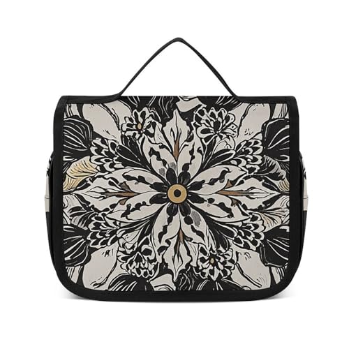 NTVOWPZO Kulturbeutel für Damen, Reise-Kulturbeutel, schwarz-weiß, gestreift, Blumen, Kosmetik-Organizer, Make-up-Tasche, Stil, 22,5 x 18,5 cm, Stil, 22,5 x 18,5 cm, Stil:, 22.5x18.5cm von NTVOWPZO