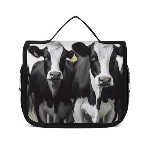 NTVOWPZO Kulturbeutel für Damen, Reise-Kulturbeutel, schwarz-weiße Kühe, Kosmetik-Organizer, Make-up-Tasche, Stil, 22,5 x 18,5 cm, Stil, 22,5 x 18,5 cm, Stil:, 22.5x18.5cm von NTVOWPZO