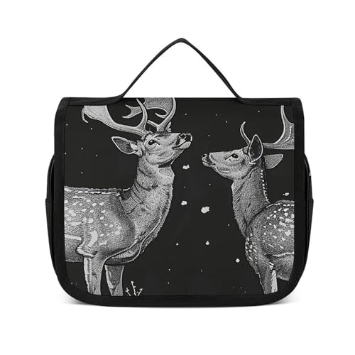 NTVOWPZO Kulturbeutel für Damen, Reise-Kulturbeutel, zwei Hirsche im Schnee, Kosmetik-Organizer, Make-up-Tasche, Stil, 22,5 x 18,5 cm, Stil, 22,5 x 18,5 cm, Stil:, 22.5x18.5cm von NTVOWPZO