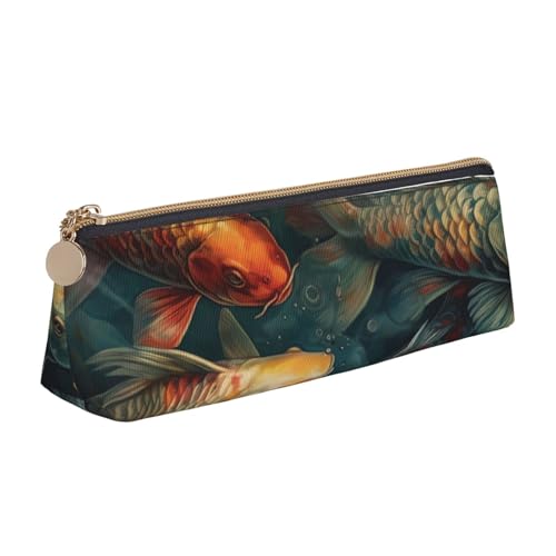 NTVOWPZO Leder-Federmäppchen, großes Fassungsvermögen, Federmäppchen, Strand und Tropen, Federmäppchen mit Reißverschluss, Stifthalter für Damen, Ein Gemälde von Koi-Fischen, Einheitsgröße, von NTVOWPZO