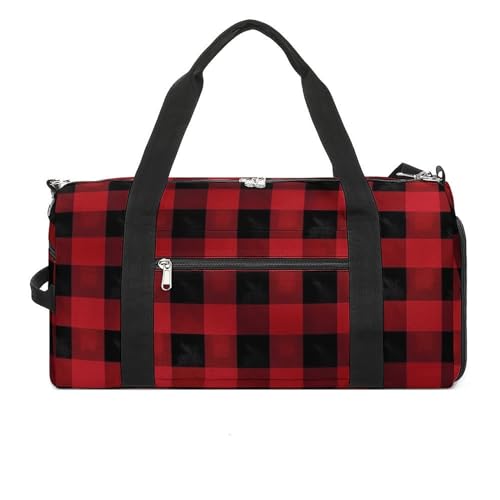 Turnbeutel für Herren und Damen, Reisetasche, Reisetasche, rot-schwarz, Büffelkaro, kariert, leicht, Handgepäck, Sporttasche für Reisen, Stil, Einheitsgröße, Einheitsgröße, Stil:, Einheitsgröße von NTVOWPZO