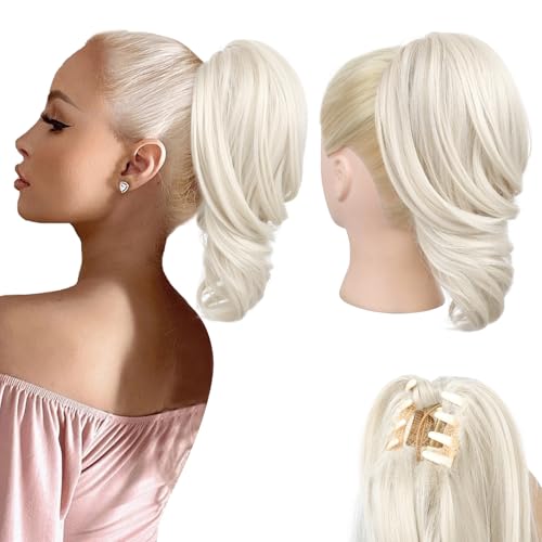 NTYNTY Pferdeschwanz-Verlängerung – 30,5 cm Klauen-Clip-in-Haarverlängerung, natürlich, weich, synthetisch, natürliche Wellen, Pferdeschwanz-Haarteile für Damen, Platinblond von NTYNTY