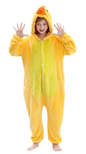 NUANHOM Ente Onesie für Kinder Mädchen Jungen,Cosplay Schlafoveralls Halloween Weihnachten Strampler,Weiche Warm Einteiler Schlafanzug Tier Kostüm Faschingskostüme von NUANHOM