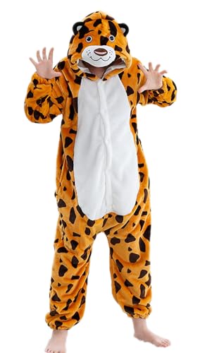 NUANHOM Leopard Onesie für Kinder Mädchen Jungen,Cosplay Schlafoveralls Halloween Weihnachten Strampler,Weiche Warm Einteiler Schlafanzug Tier Kostüm Faschingskostüme von NUANHOM