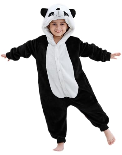 NUANHOM Panda Onesie für Kinder Mädchen Jungen,Cosplay Schlafoveralls Halloween Weihnachten Strampler,Weiche Warm Einteiler Schlafanzug Tier Kostüm Faschingskostüme von NUANHOM