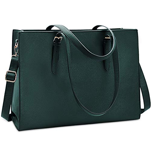 NUBILY Handtasche Shopper Damen Große Schwarz Handtasche Leder Umhängetasche Arbeitstasche Gross Laptop Business Schule Taschen 15.6 Zoll (Dunkelgrün) von NUBILY