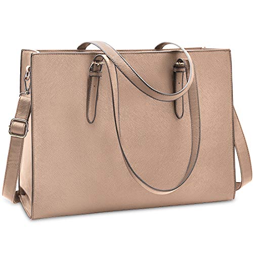 NUBILY Handtasche Shopper Damen Große Schwarz Handtasche Leder Umhängetasche Arbeitstasche Gross Laptop Business Schule Taschen 15.6 Zoll (Khaki) von NUBILY