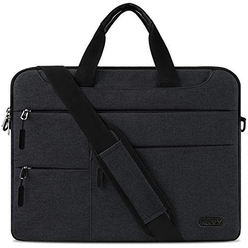 NUBILY Laptoptasche Herren Aktentasche Schultertasche 15.6 Zoll Business Arbeitstasche Notebooktasche wasserdichte Groß Umhängetasche Frauen/Männer Schwarz von NUBILY