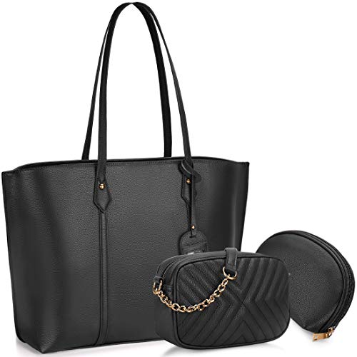 NUBILY Handtasche Damen Handtaschen Frauen Groß PU Leder Henkeltasche Elegant Schultertasche Umhängetasche Wasserdicht Shopper Beuteltote Geldbörse Set 3-teiliges Set Schwarz von NUBILY