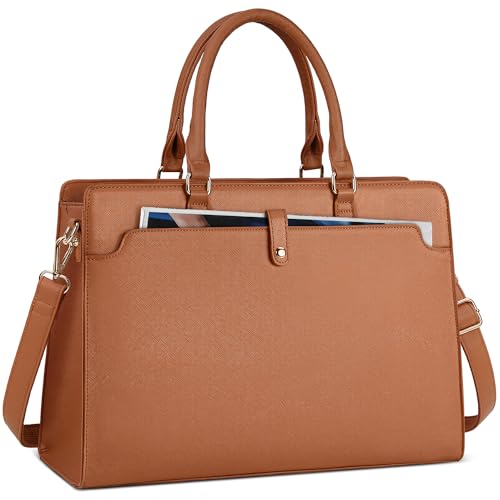 NUBILY Handtasche Damen Shopper Damen Groß Laptop Tasche Damen 15.6 Zoll PU Leder Wasserdicht Arbeitstasche Umhängetasche für Business Arbeit Büro Schule Braun von NUBILY