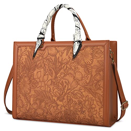 NUBILY Handtasche Damen Shopper Große Leder Umhängetasche Elegant Gross Laptop Schultertasche Arbeitstasche Notebooktasche 15.6 Zoll,Braun von NUBILY