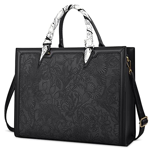 NUBILY Handtasche Damen Shopper Große Schwarz Leder Umhängetasche Elegant Gross Laptop Schultertasche Arbeitstasche Notebooktasche 15.6 Zoll von NUBILY