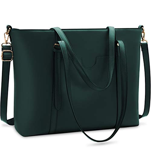 NUBILY Handtasche Shopper Damen Groß 15.6 Zoll PU Leder Shopper Grün Laptop Umhängetasche Gross Business Aktentasche Frauen Retro Schule Taschen von NUBILY