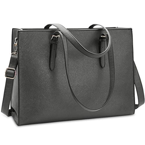 NUBILY Handtasche Shopper Damen Große Schwarz Handtasche Leder Umhängetasche Arbeitstasche Gross Laptop Business Schule Taschen 15.6 Zoll Grau von NUBILY