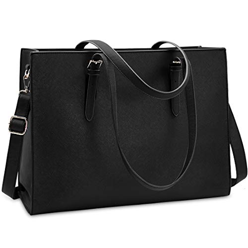 NUBILY Handtasche Shopper Damen Große Schwarz Handtasche Leder Umhängetasche Arbeitstasche Gross Laptop Business Schule Taschen 15.6 Zoll von NUBILY